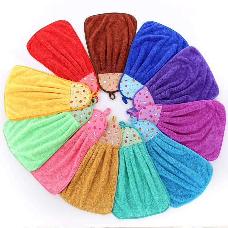 Coral Fleece Hand Towel, Microfiber Towel with Hook, Kitchen and Bathroom Cleaning Absorbent Towel