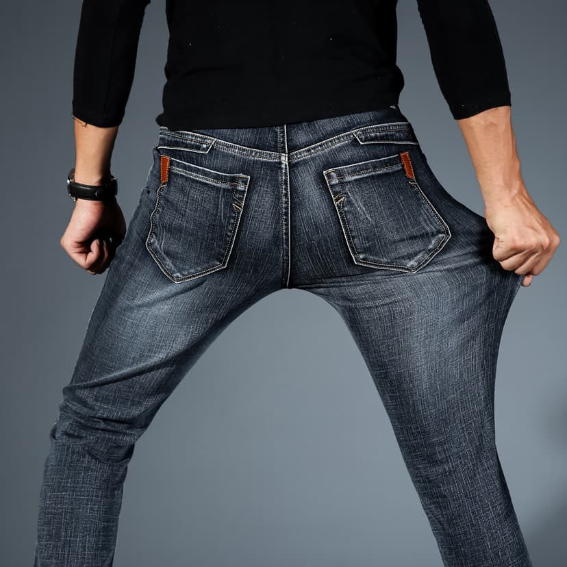 Autumn stretch jeans men's straight slim business Joker youth large size long pants a generation of hair