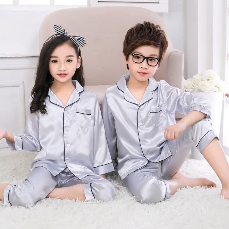 Cross-Border Supply Spring and Summer Children's Silk Segment Homewear Boys and Girls Silk Baby Ice Silk Pajama Set