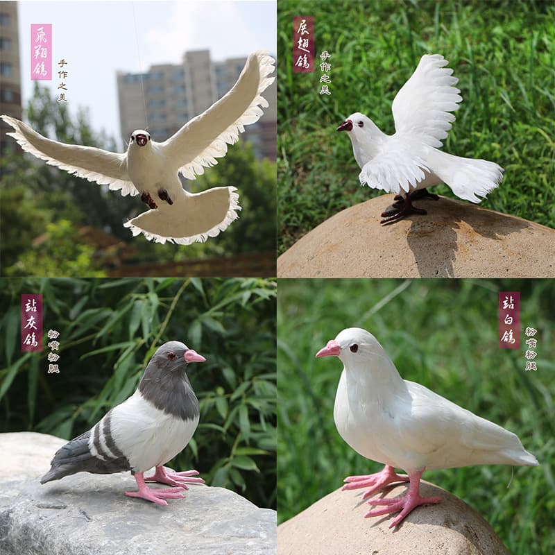 Lifelike Pigeon Ornament Gray Pigeon White Dove Peace Dove Spreading Wings Flying Pigeon Feather Bird Craft Wholesale