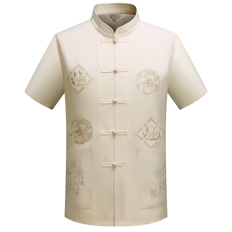 Chinese Tang Suit Middle-Aged and Elderly Men's Short Sleeve Hanfu Chinese Style Hanfu Summer Morning Exercise Outfit Male Lay Buddhist Attire