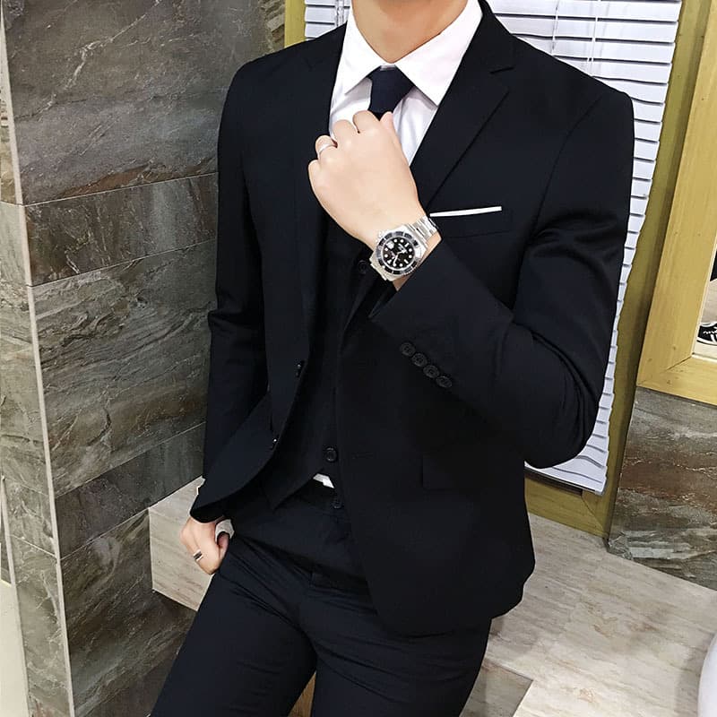 Cross-border Men's Casual Blazer Groom Jacket Men's Suit Three-Piece Set Plus Size Suit for Foreign Trade
