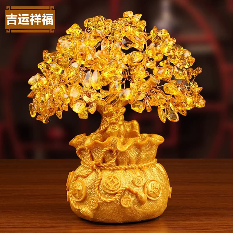 Imitation Yellow Crystal Lucky Bag Home Ornament Wholesale with Gift Box Money Tree Gift Decoration Business Gift Recommendation