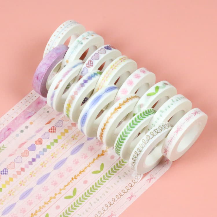 15 styles of Japanese tearable washi tape 0.8cm, DIY creative dividers, fine and tearable.