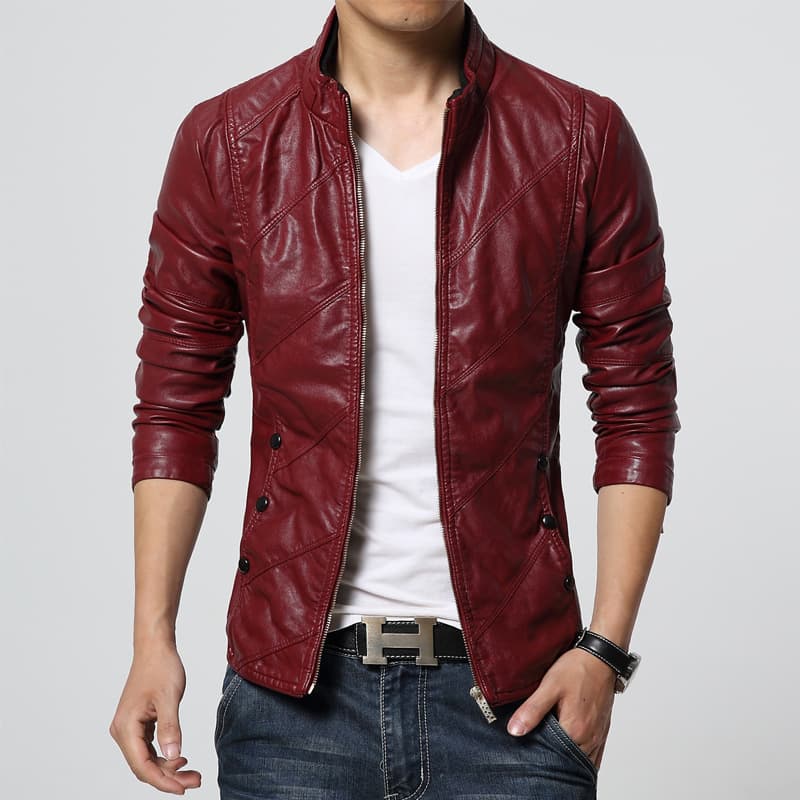 Men's PU Leather Jacket Slim Fit Casual Style Spring Autumn Outerwear Zipper Closure No Hoodie Available in plus Sizes