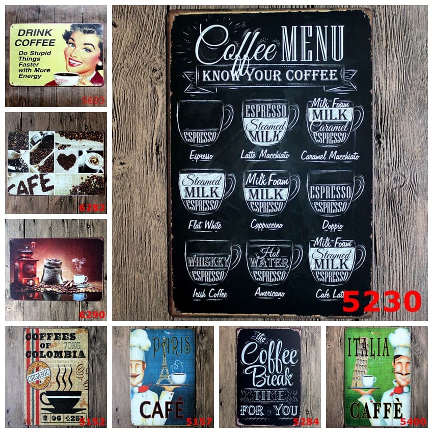 Wholesale of European and American Retro Coffee Tin Signs for Bar Decor, Coffee Shop, Bedroom, Amazon Supply