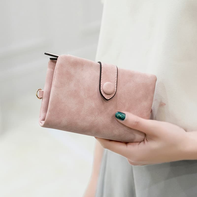 Fashionable Short Women's Wallet Handheld Coin Purse Multi-Card Slot Korean Style Buckle Clutch Bag Leather Holder