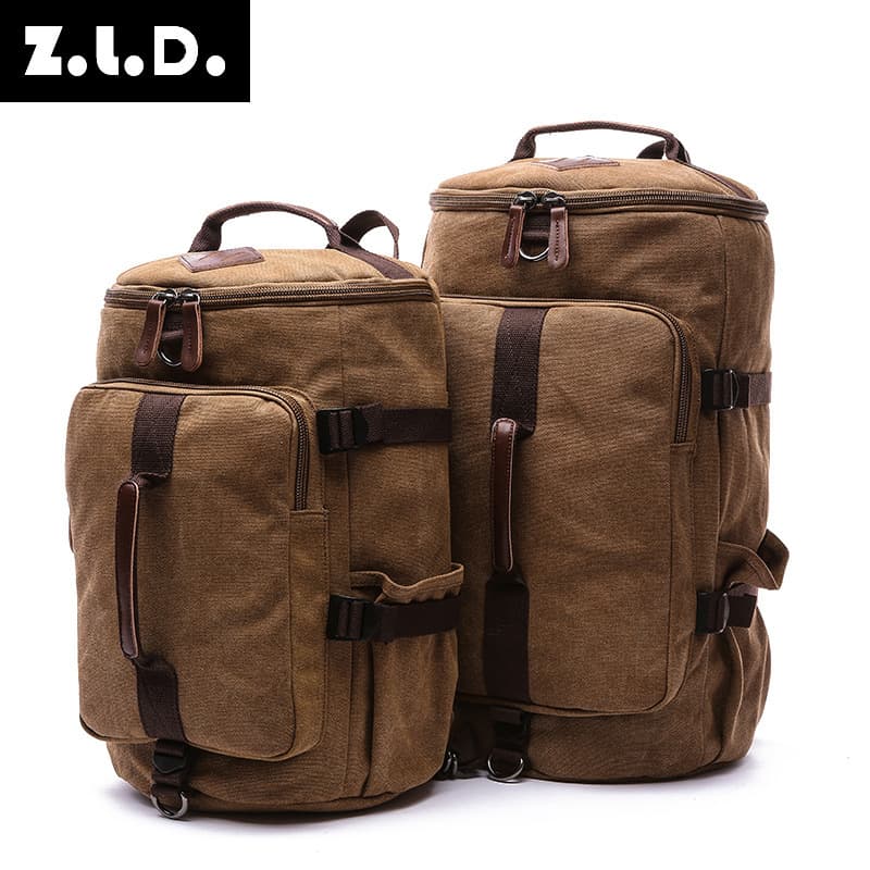 Wholesale Vertical Square Style European and American Travel Canvas Backpack, Outdoor Large Capacity Cylinder Student Backpack