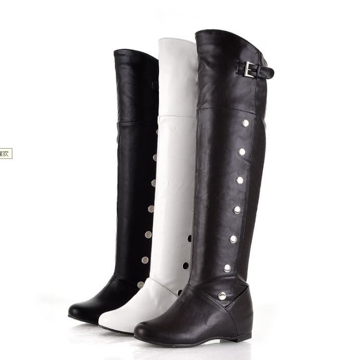 Autumn and Winter wholesale all kinds of PU leather hidden height over-the-knee boots long boots foreign trade plus size women's boots 40-47 size