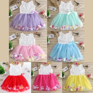 Summer New Girls Petal Hem Sleeveless Dress Children Mesh Skirt
