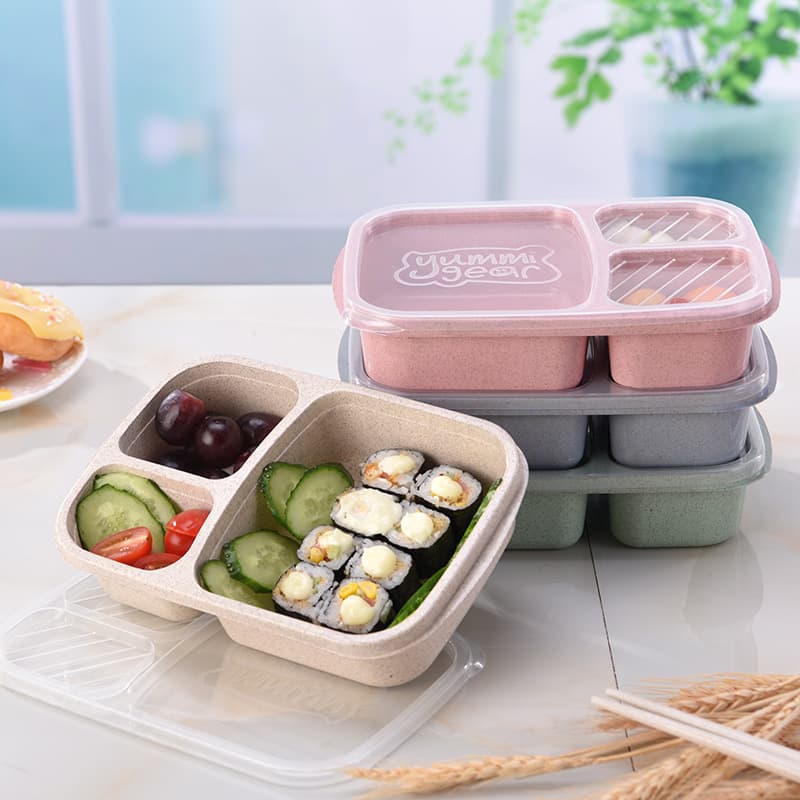 Food-Grade Rice Husk Lunch Box Wheat Dinnerware Dinner Box Wheat Straw Fragrance Partitioned Bento Square Fast Food