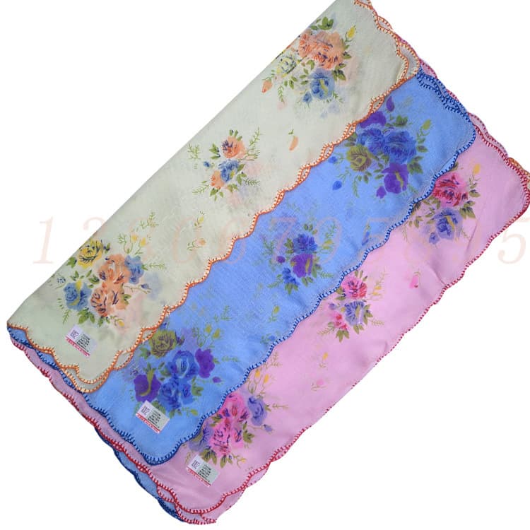Ladies' Handkerchief Children's Small Handkerchief Kindergarten Scalloped Edge Handkerchief Eco-Friendly Printed Polyester-Cotton Handkerchief Wholesale