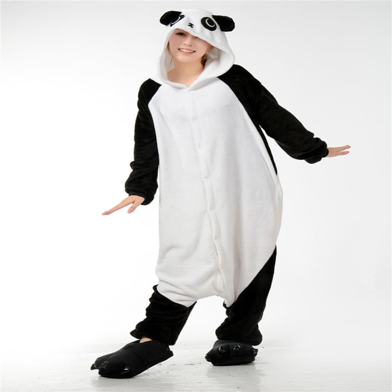 Couple Cartoon Animal Siamese Pajamas Winter Long Sleeve Flannel Kung Fu Panda Home Clothes for Boys and Girls