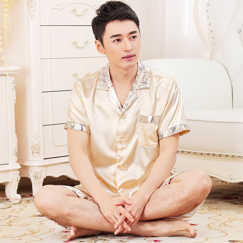 Mixed Batch Wholesale Men's Silk-Like Pajamas Summer Short Sleeve Short Pants Silk Pajamas Men's Spring and Autumn Plus Size Loungewear