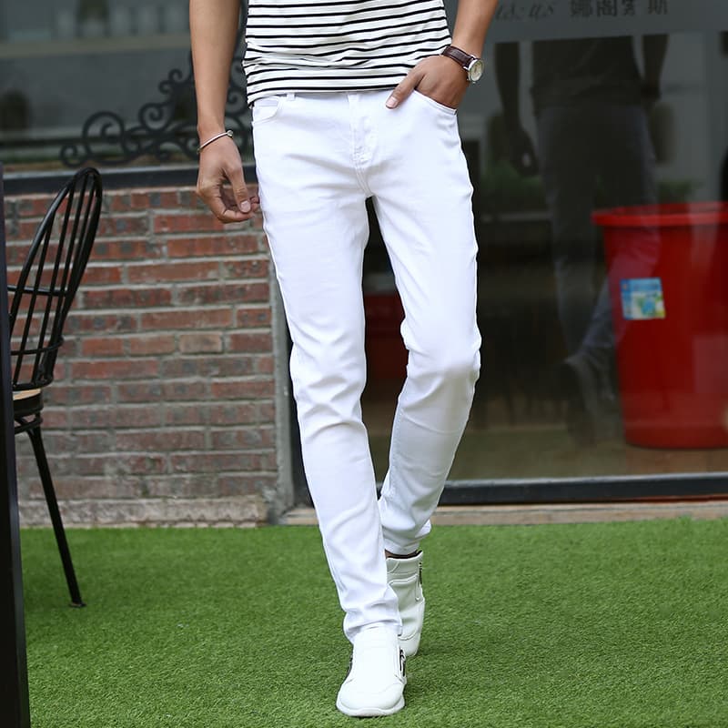 2024 Spring Autumn Men's Jeans Slim Fit Skinny Pants White Stretch Young Men's Trousers Wholesale Dropshipping