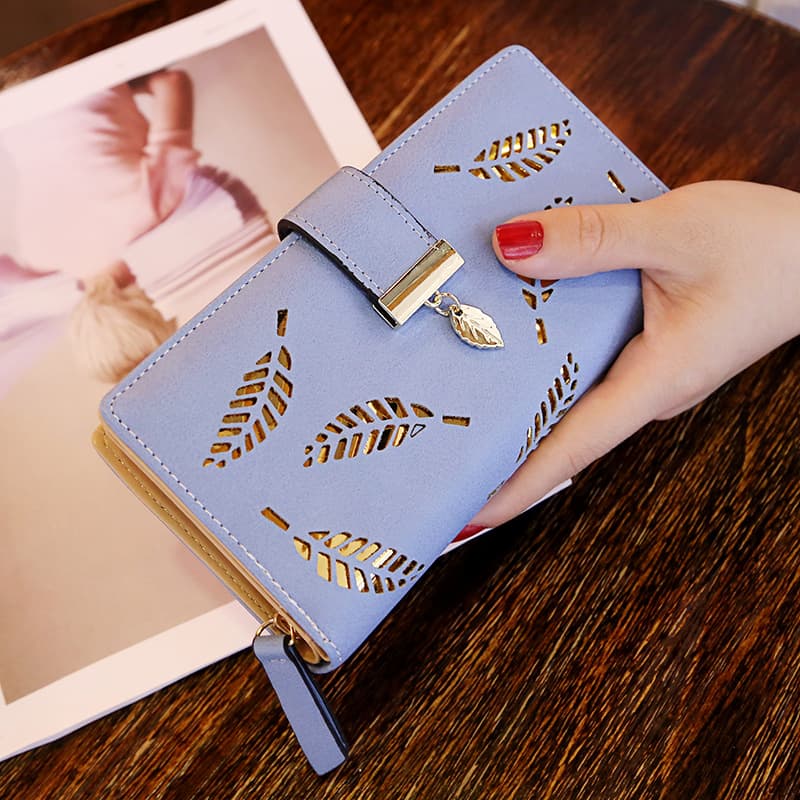 2023 New Korean Style Long Fashionable Ladies Wallet Handheld Bag Hollow Leaf Zipper Buckle Wallet Women's Bag