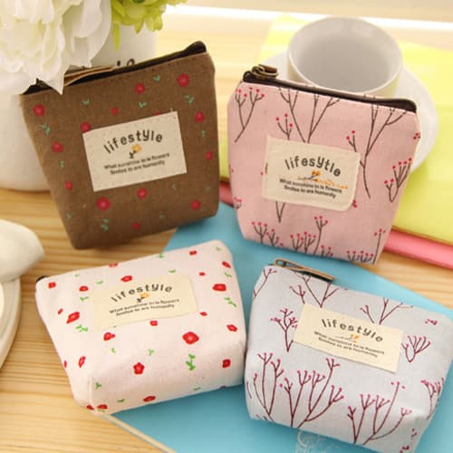 Korean style fashionable small fresh floral coin purse pastoral floral canvas small coin purse key bag manufacturer wholesale