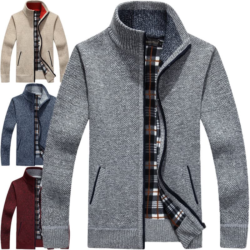2025 Autumn/Winter Sweater Cardigan Men's Thickened Warmth Youth Middle-Aged Loose Large Size Stand Collar Zip Knit