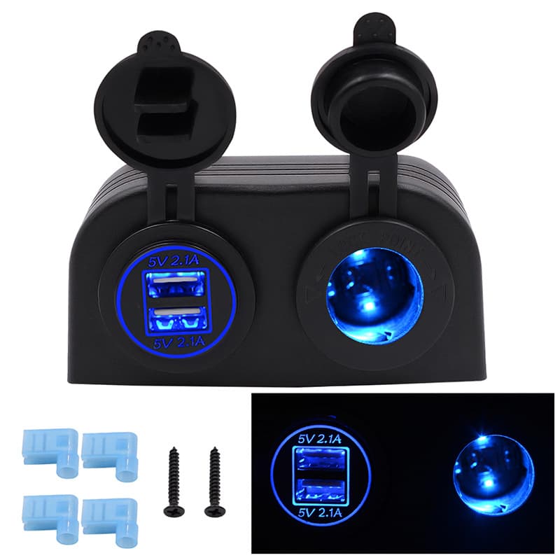 4.2A Dual USB Car Phone Charger Light Cigarette Lighter Seat Universal for RV Boat Yacht Vehicle Mounted Charging Device