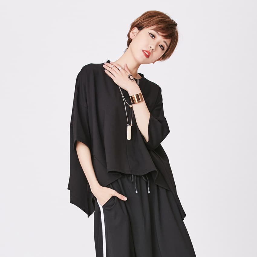Shanfeng Trendy Brand Summer Women's Zip-Decorated Batwing Sleeve Short-Sleeve T-Shirt Women's Top Dark Style Trendy Piece