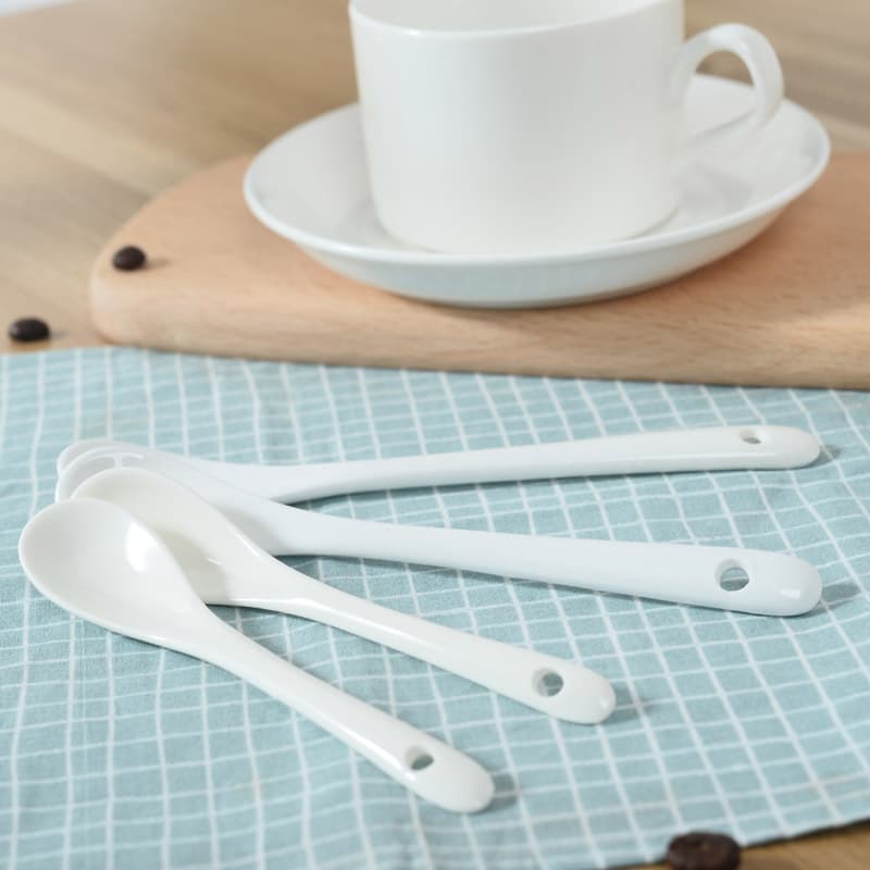 Ceramic Coffee Spoon Stirring Spoon Small Porcelain Soup Spoon Solid Color Adult Ceramic Utensils for Various Occasions