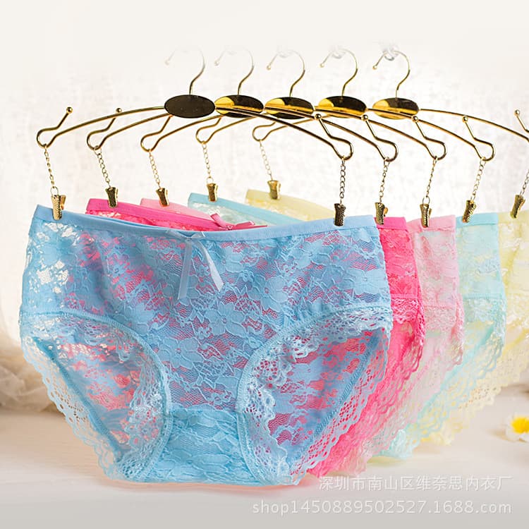 Transparent Jacquard Lace Sexy Hollow Out Women's Triangle Panties Cute Girls Underwear