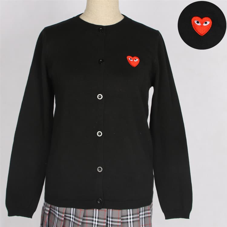 Autumn and Winter Women's Cardigan with Heart Embroidery, Cotton Knit Cardigan