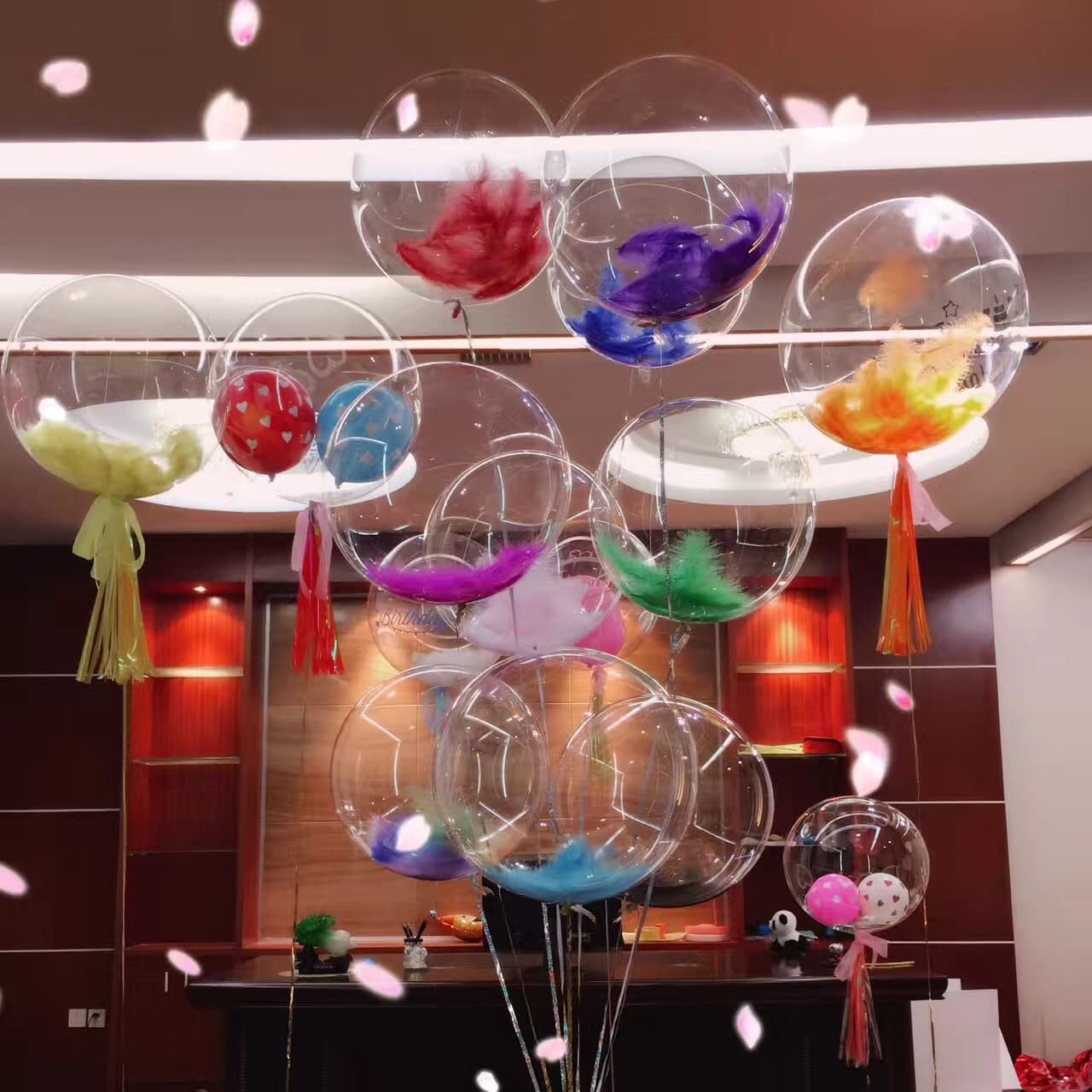 Transparent Trendy Wave Balloon 10 inch 18 inch 24 inch 36 inch 4D Clear Wave Ball with Light Battery Box Feather