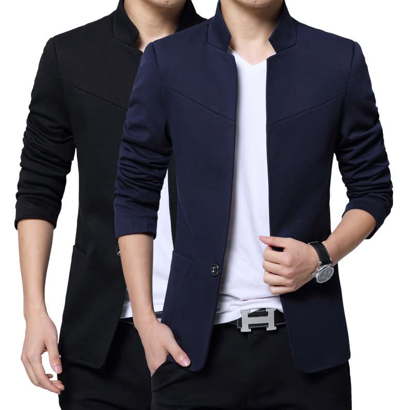 Slim Fit Korean Style Stand Collar Men's Casual Suiting Jacket Spring Autumn Large Size Youth Single Button Coat