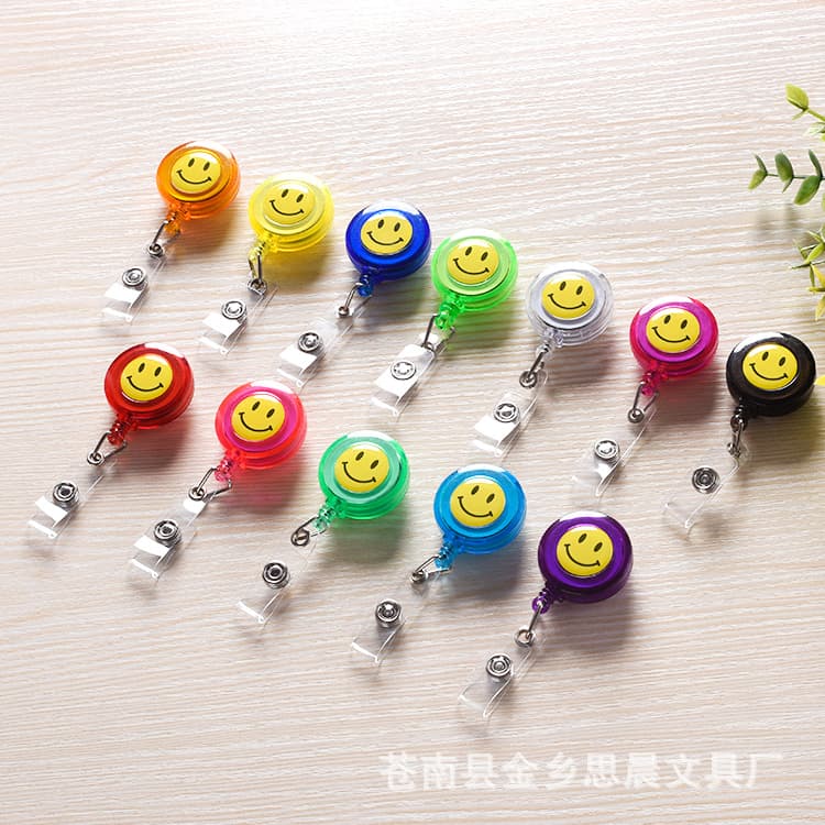 Custom Logo Creative Smiley Face Badge with Pull-Tab Retractable Clip, Lanyard and ID Clip