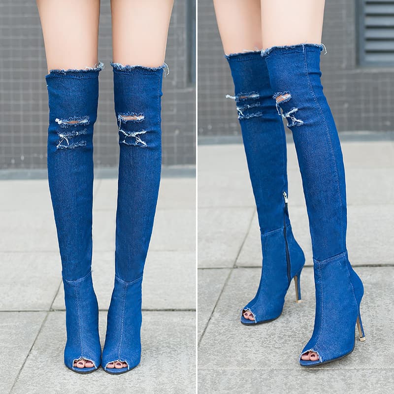 2017 European and American new style fish mouth stiletto heel over-the-knee boots star's same style stovepipe elastic sandals cowboy boots wholesale