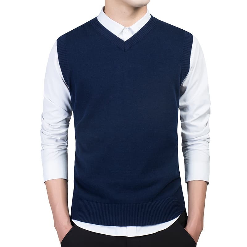 Men's Solid Color V-Neck Knit Vest Sleeveless Pullover Sweater Vest for Spring and Autumn Cross-Border Men's Sweater