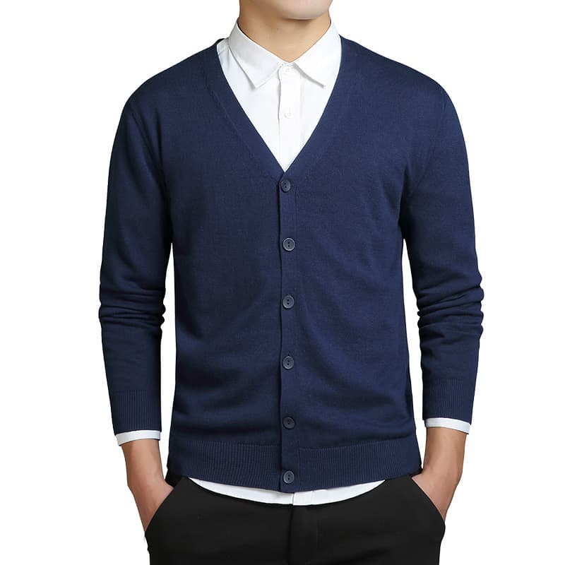 Men's Spring/Autumn New Solid Knit Cardigan V-Neck Button Sweater Coat Cross-Border Business Men's Sweater