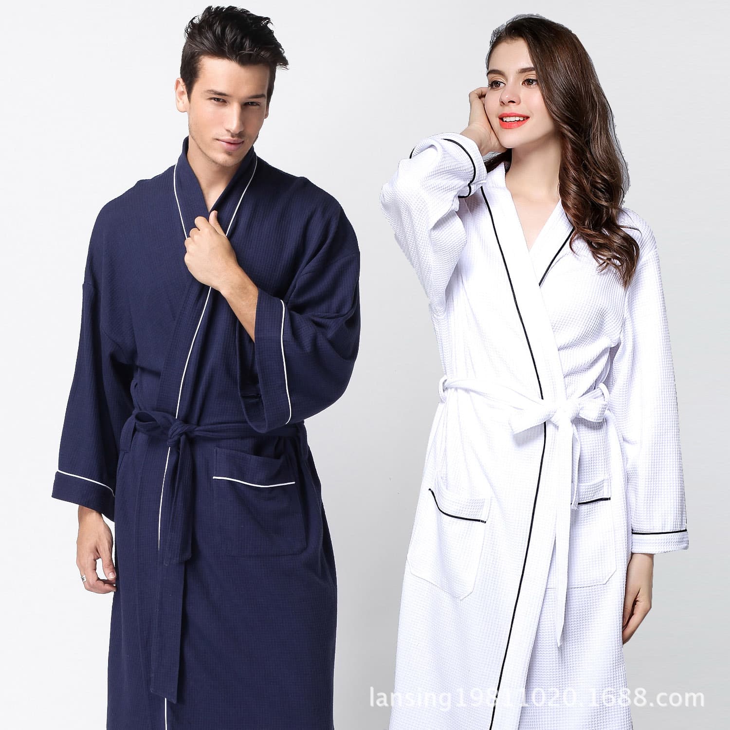 Hotel Couple's Waffle Bathrobe for Spring and Summer Soft Cotton Bathrobe Club Spa Nightgown Plus Size