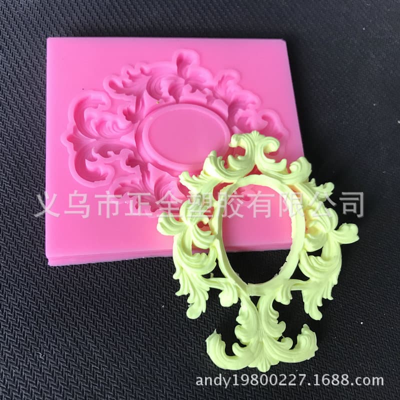 Fondant silicone mold, retro relief frame baroque style, European relief lace photo frame cake decoration mold