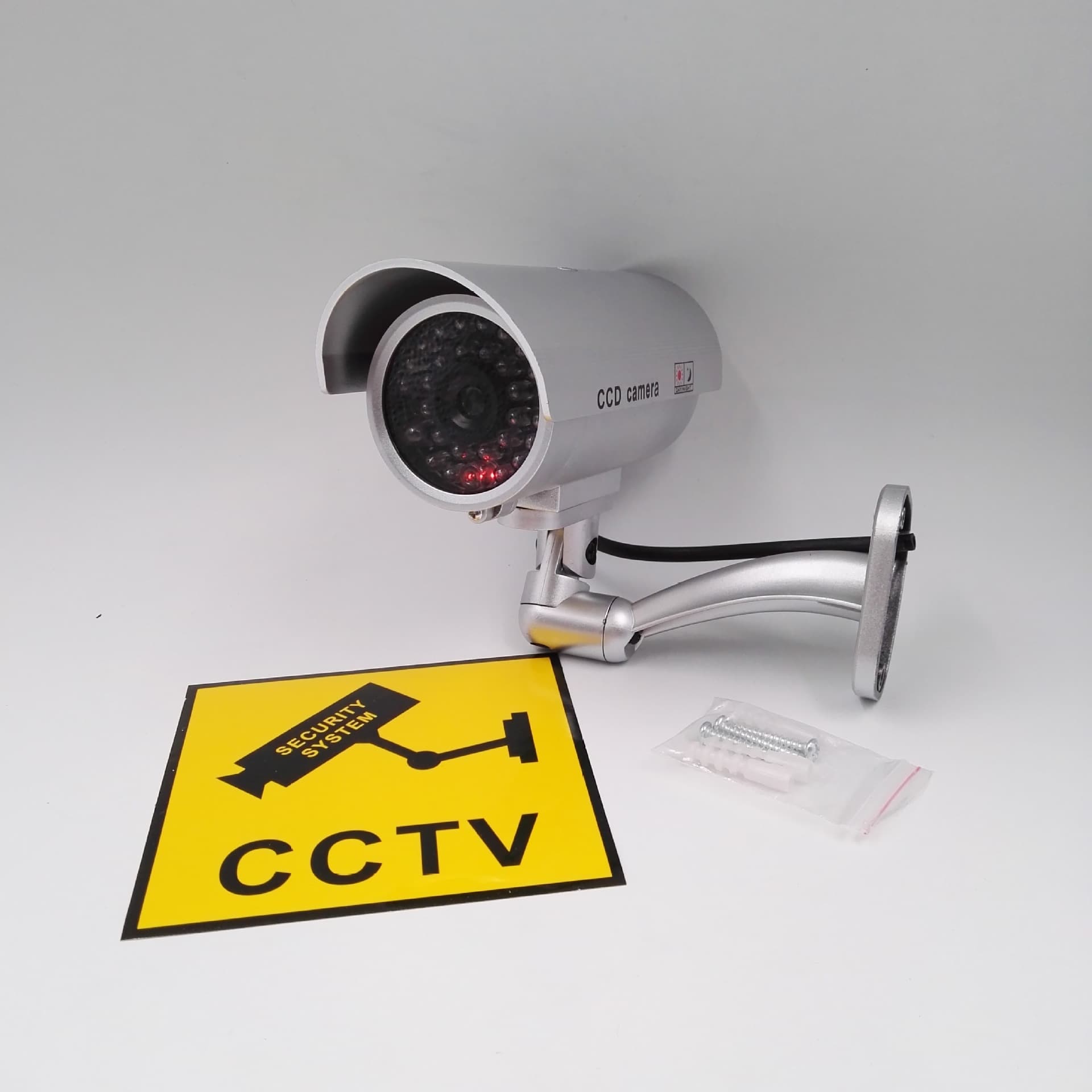 Fake surveillance cameras (bullet camera type) with flashing lights are available for immediate delivery.