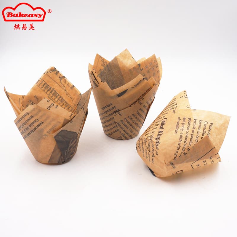 Wholesale Oil-Proof Medium Thickened Cake Paper Liners, Gold Newspaper, Tulip Flame Flower Cups, Cake Baking Paper Cups
