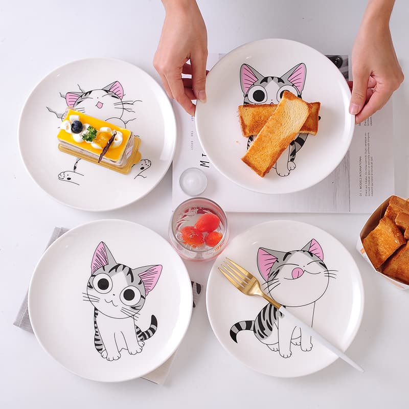 Cartoon cat Western food ceramic plate creative fish plate steak plate fruit platter plate student eating tableware