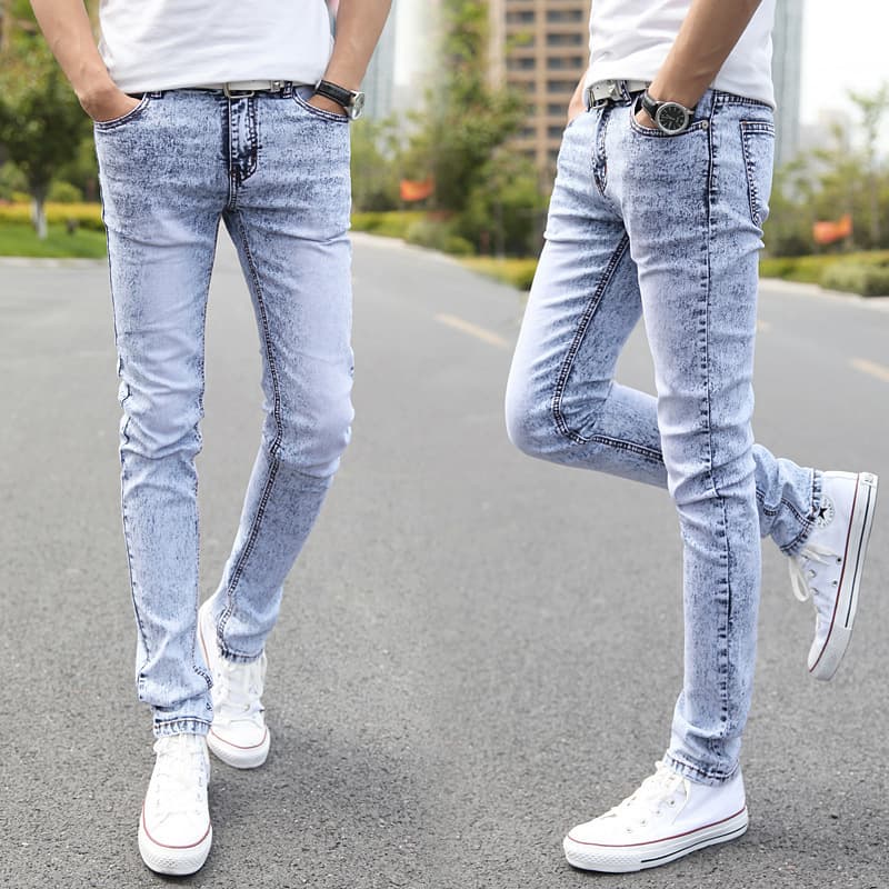 Autumn Stretch Denim Pants for Men, Light Color, Skinny Fit, Korean Style, Snowflake Pattern, Pencil Pants, Slim, Youth
