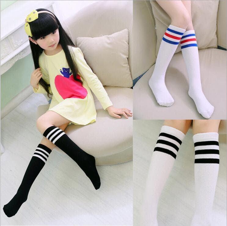 Three stripes children's stockings, girls' mid-calf socks, over-the-knee baby high socks, boys' football socks, cotton socks