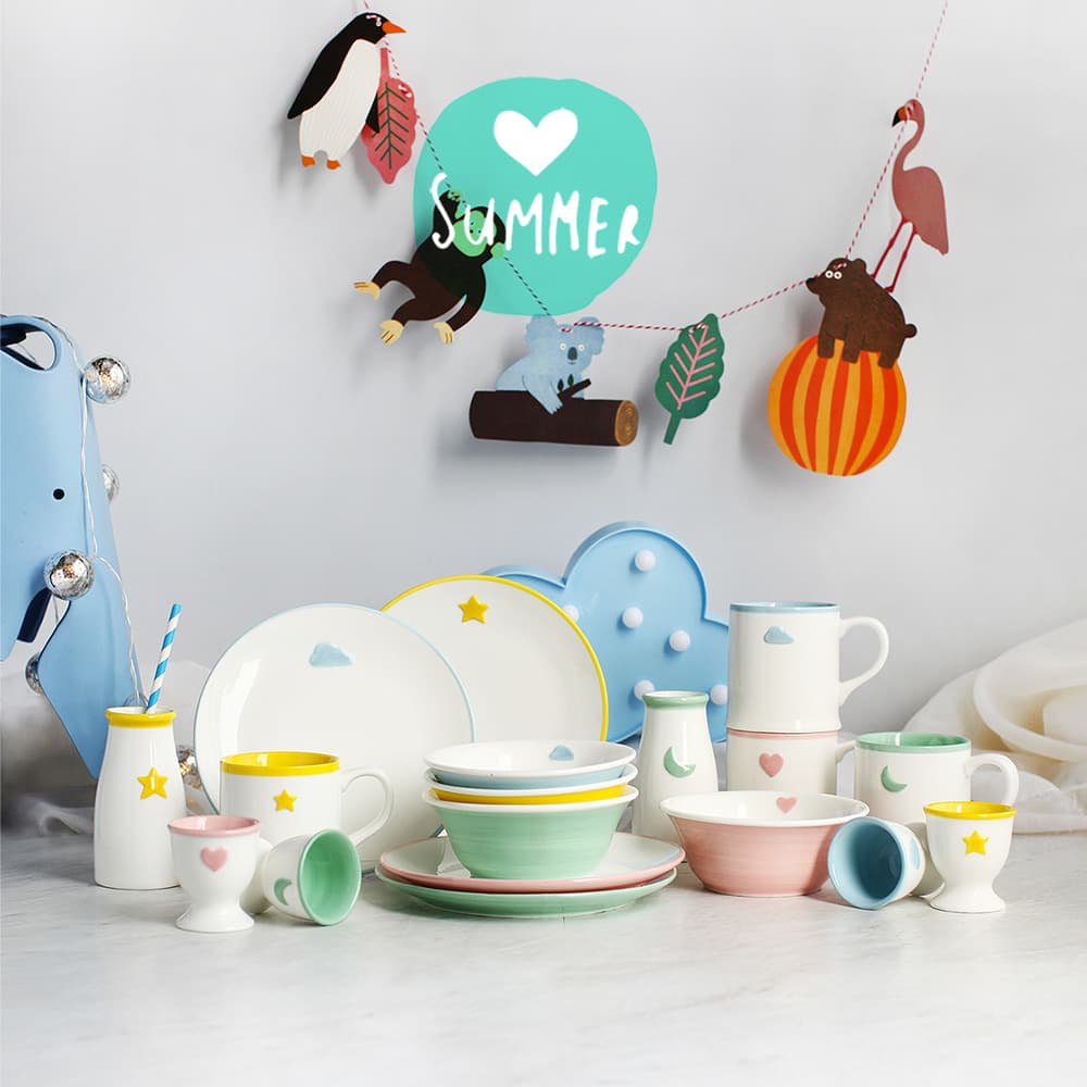 Children's Ceramic Bowl Home Oatmeal Breakfast Bowl Egg Cup Children's Day Birthday Gift Tableware Set Cartoon Tableware