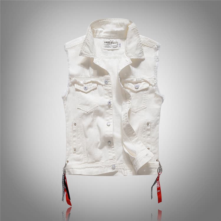 Kule New Trendy Korean Style Slim Fit Men's Printed Denim Vest with Streamer Denim Vest