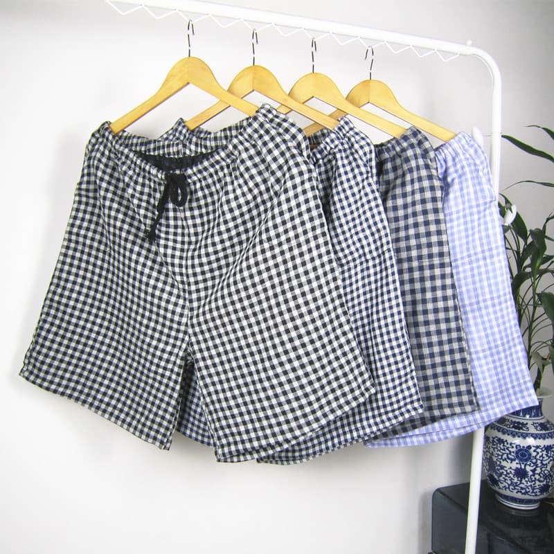 Woven Cotton Double-Layer Gauze Sleep Shorts for Men Summer, Home Lounge Pants, Loose Fit Five-Point Shorts