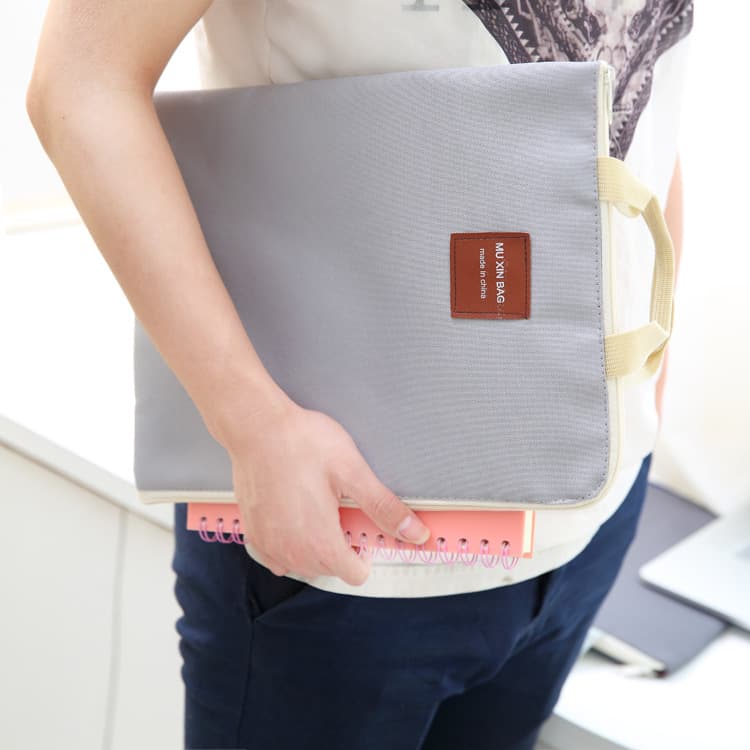 Office Culture File Bag Document Bag Large Capacity A4 Size Folder Zipper Closure Durable Polyester Material