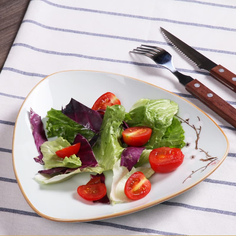 Adult Ceramic Plate Dinnerware Hand-painted Microwave Home Dish New Chinese Style Creative Triangular Plate Wholesale