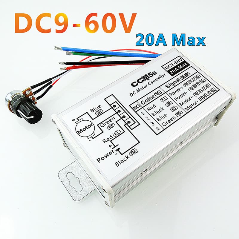 PWM DC Motor Stepless Speed Control, Pulse Width Motor Speed Regulation Switch 9V/12V/24V/48V/60V, Speed Controller 20A