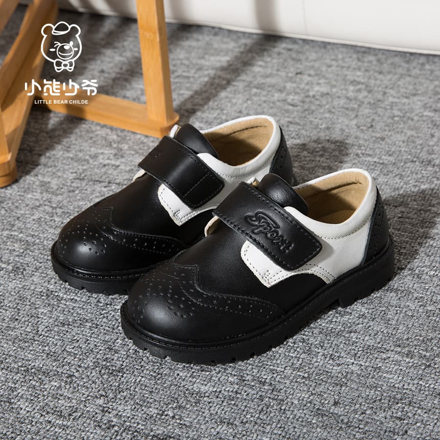 Little Bear Boy Black Genuine Leather Shoes British Student Piano Performance Shoes Boys Casual School Shoes