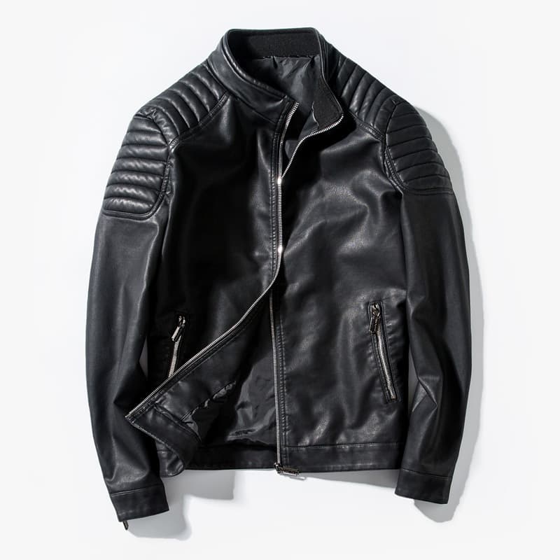 Men's Casual Biker Jacket Slim Fit PU Leather Korean Style Outerwear Zipper Closure No Hoodie Suitable for Autumn And Spring
