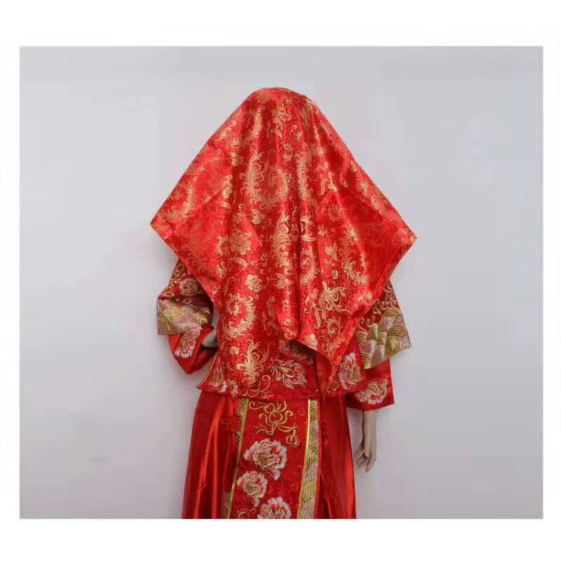 Wedding Supplies Bride Red Veil with Tassels Phoenix Tail Chinese Knot Satin Fabric