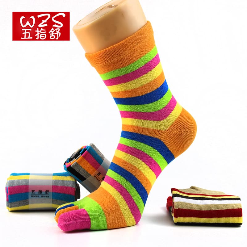 Women's five-toe socks, cotton thread mid-calf colored toe style cotton socks, all-season manufacturer wholesale OEM, sweat-absorbing anti-five-toe